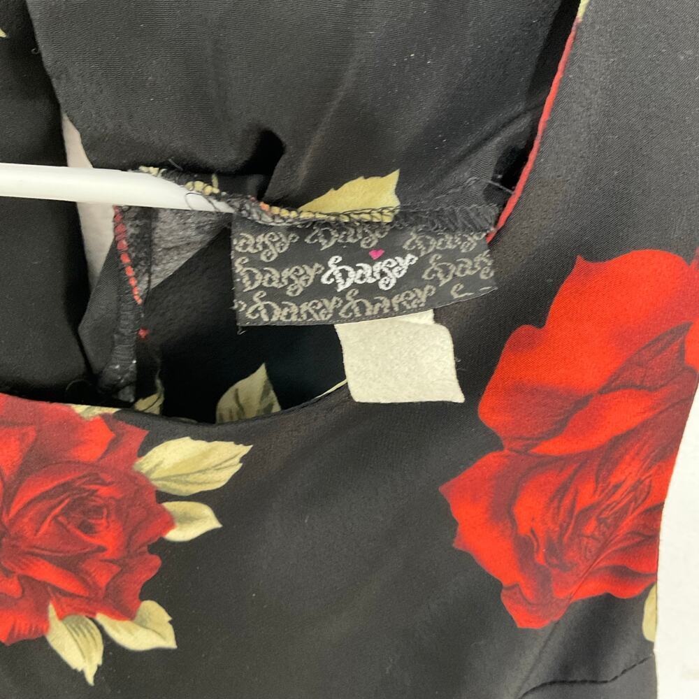 VTG 90s Roses Floral Black Red Sleeveless Mini Dress Lightweight Flowy Sz Medium - Picture 4 of 6